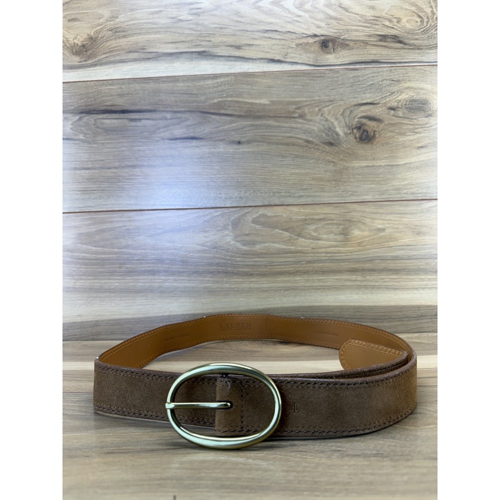 Lauren Ralph Lauren Tan Suede Belt Womens XL Gold Round Buckle Boho Equestrian